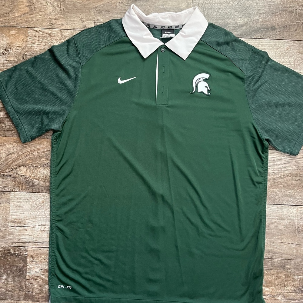 Nike Green and White Polo Shirt with Spartan Logo